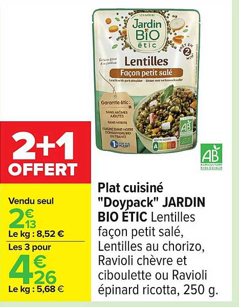 Plat cuisiné "Doypack" JARDIN BIO ETIC Lentilles façon petit salé