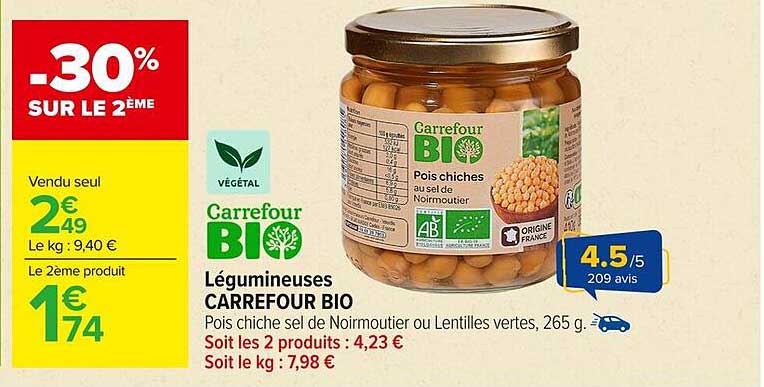 Pois chiches au sel de Noirmoutier ou Lentilles vertes, 265 g