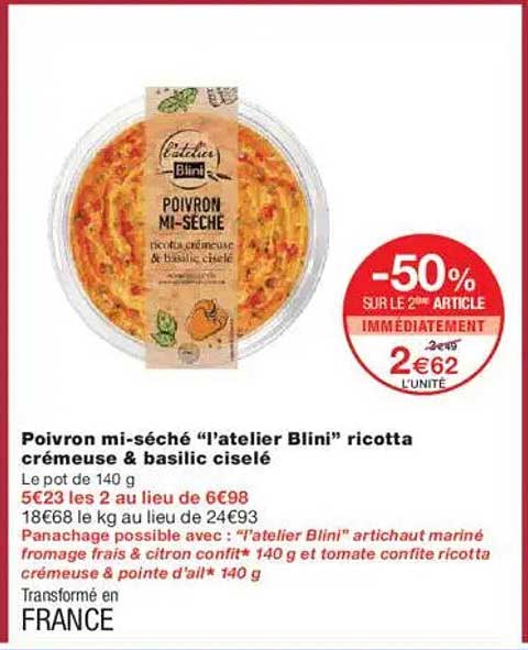 Poivron mi-séché "l'atelier Blini" ricotta crémeuse & basilic ciselé
