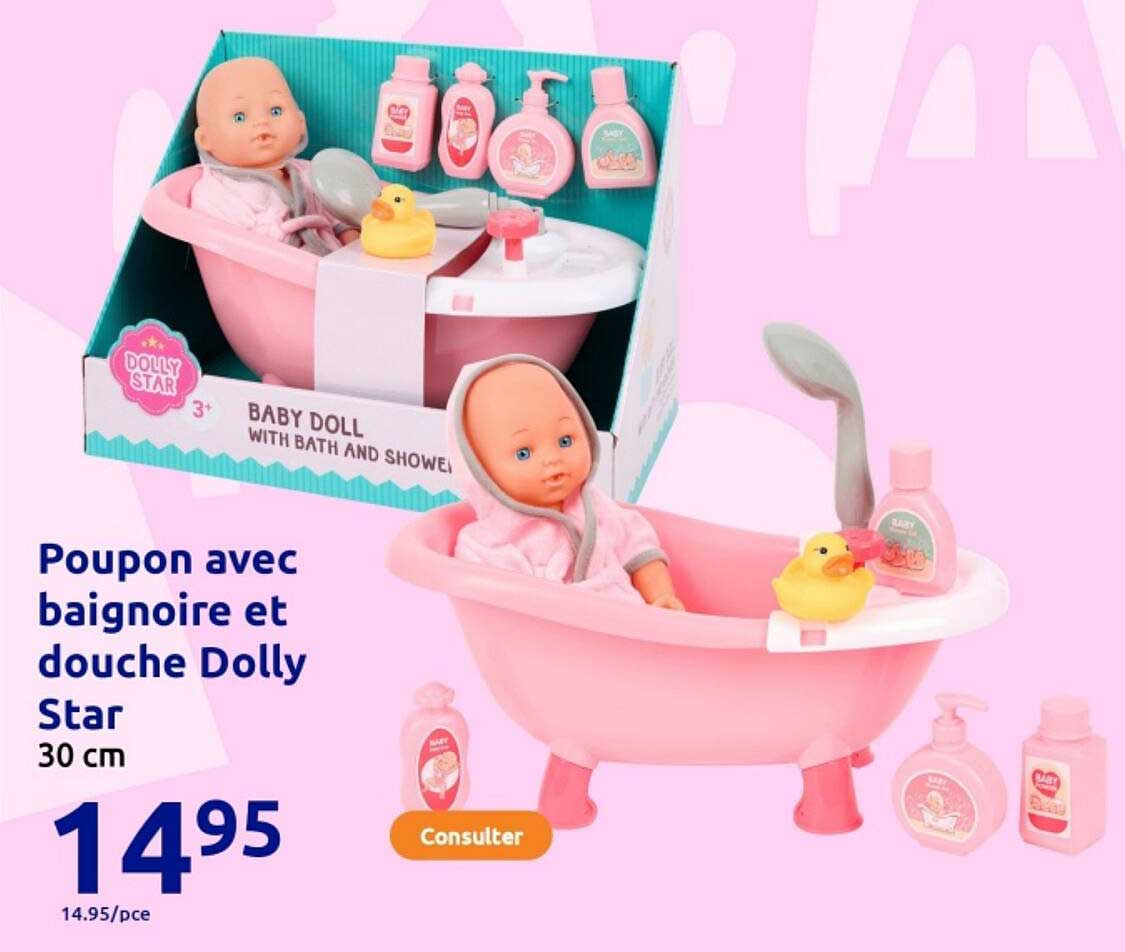 Poupon avec baignoire et douche Dolly Star 30 cm