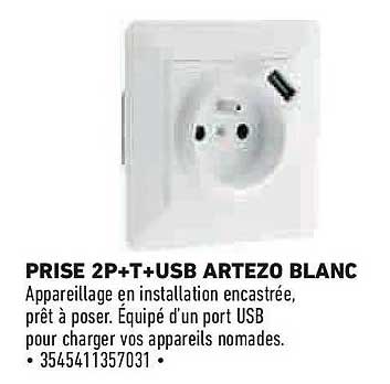 PRISE 2P+T+USB ARTEZO BLANC