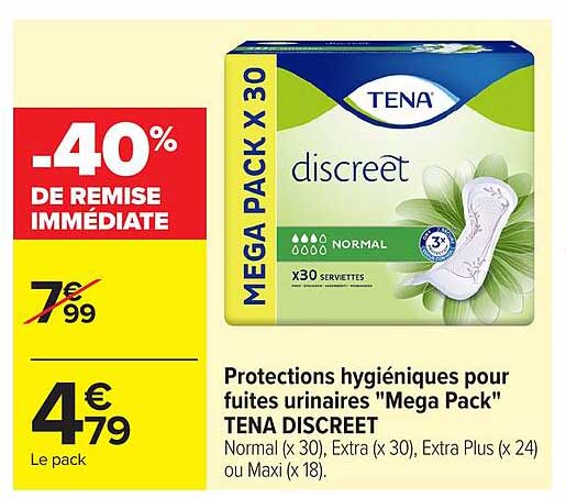 Protections hygiéniques pour fuites urinaires "Mega Pack" TENA DISCREET