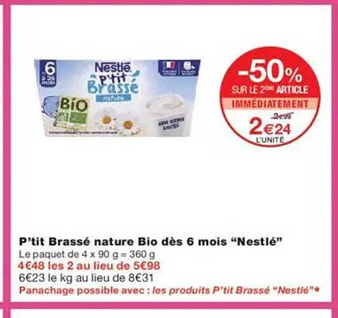 P'tit Brassé nature Bio dès 6 mois "Nestlé"