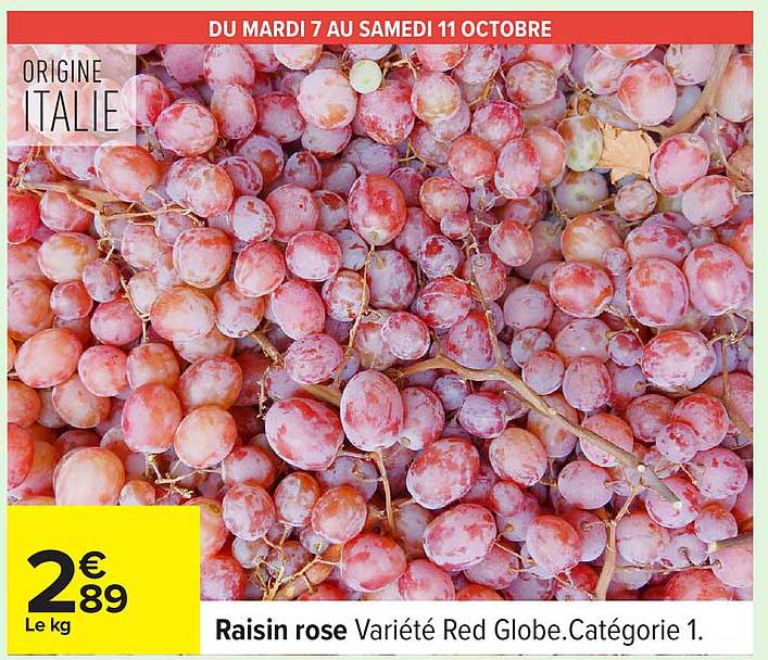 Raisin rose Variété Red Globe