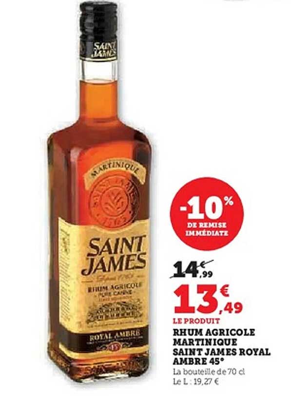 RHUM AGRICOLE MARTINIQUE SAINT JAMES ROYAL AMBRE 45°