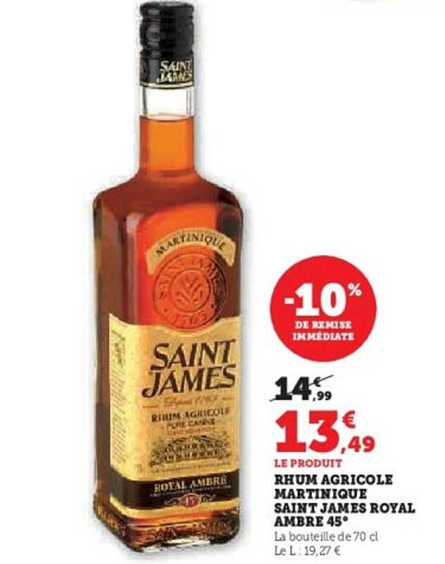 RHUM AGRICOLE MARTINIQUE SAINT JAMES ROYAL AMBRE 45°