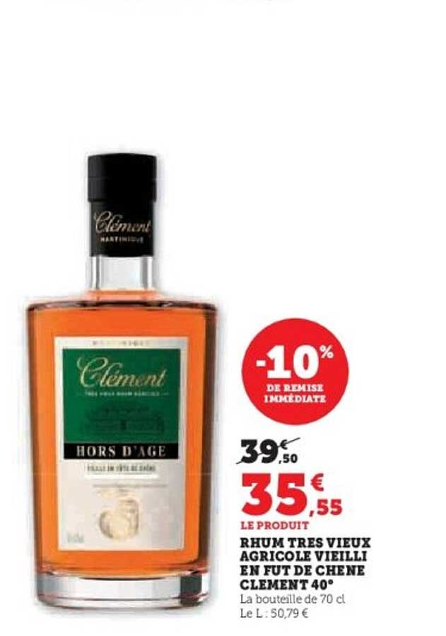 Rhum Très Vieux Agricole Vieilli en Fût de Chêne Clément 40°