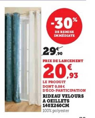 RIDEAU VELOURS A OEILLETS 140X260CM