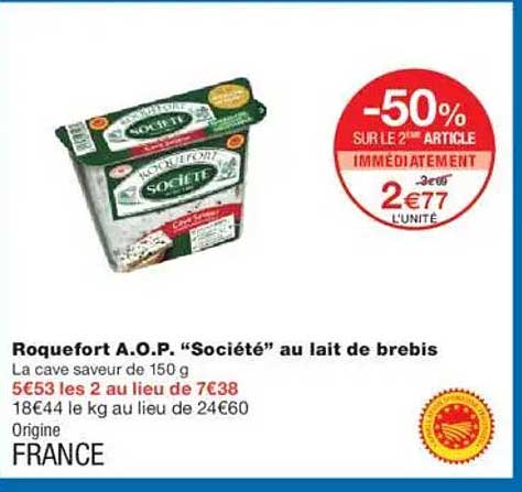 Roquefort A.O.P. "Société" au lait de brebis