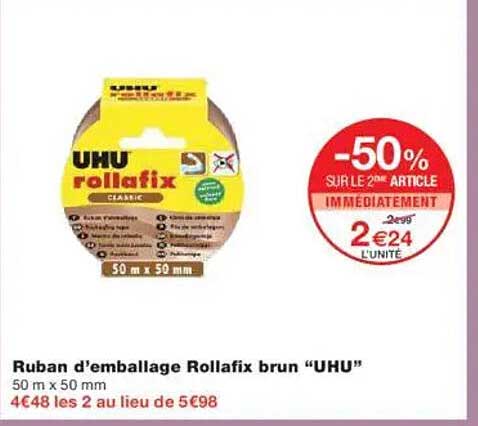 Ruban d’emballage Rollafix brun “UHU”