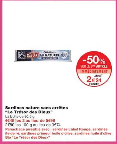 Sardines nature sans arrêtes “Le Trésor des Dieux”