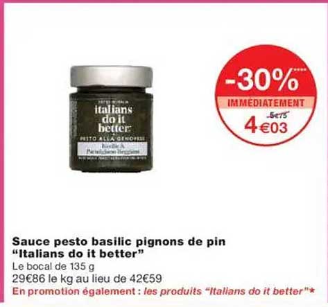 Sauce pesto basilic pignons de pin "Italians do it better"