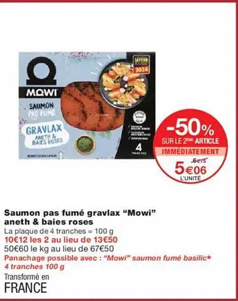 Saumon pas fumé gravlax “Mowi” aneth & baies roses