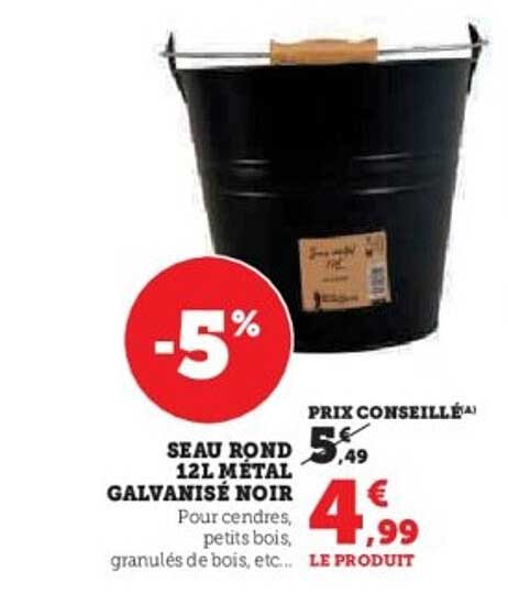 SEAU ROND 12L MÉTAL GALVANISÉ NOIR