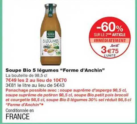 Soupe Bio 5 légumes “Ferme d’Anchin”