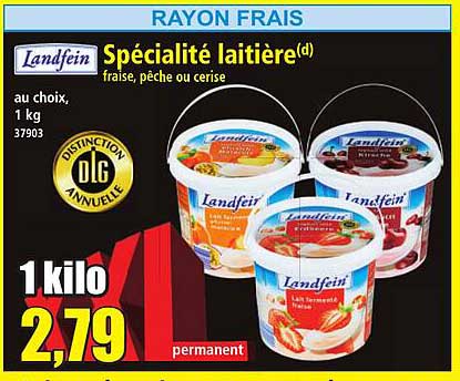 Spécialité laitière Landfein - Fraise, pêche ou cerise