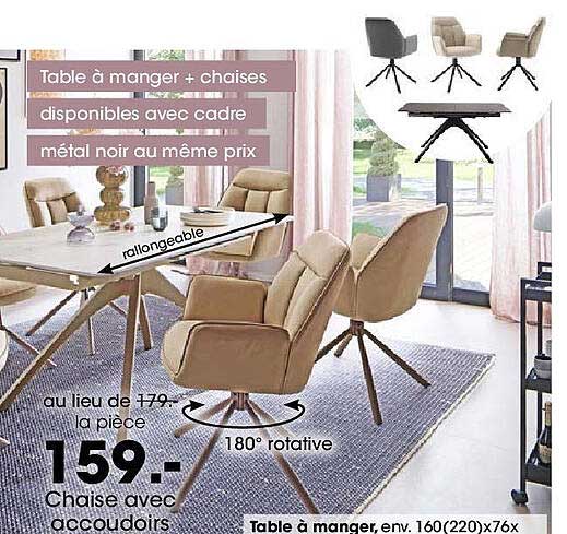 Table à manger + chaises disponibles avec cadre métal noir au même prix