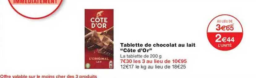 Tablette de chocolat au lait "Côte d'Or"