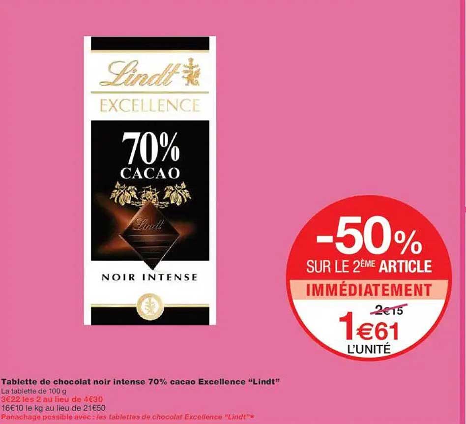 Tablette de chocolat noir intense 70% cacao Excellence "Lindt"
