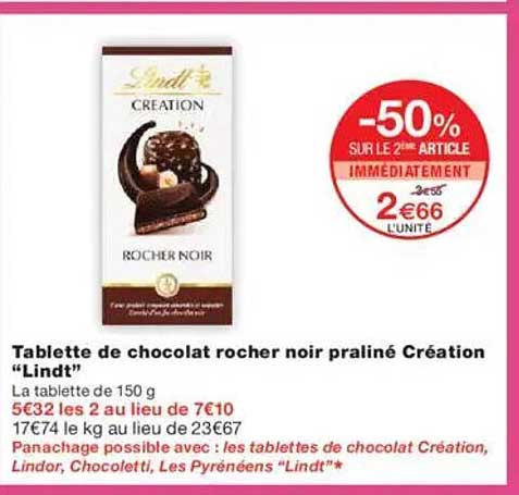 Tablette de chocolat rocher noir praliné Création "Lindt"