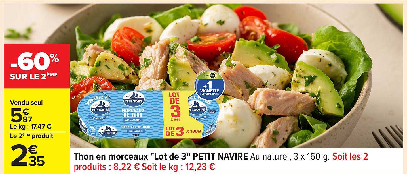 Thon en morceaux 'Lot de 3' PETIT NAVIRE Au naturel, 3 x 160 g.