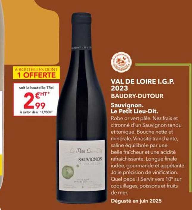 VAL DE LOIRE I.G.P. 2023 BAUDRY-DUTOUR - Sauvignon Le Petit Lieu-Dit