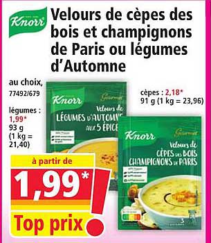 Velours de cèpes des bois et champignons de Paris ou légumes d'Automne