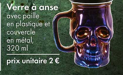 Verre à anse avec paille en plastique et couvercle en métal, 320 ml