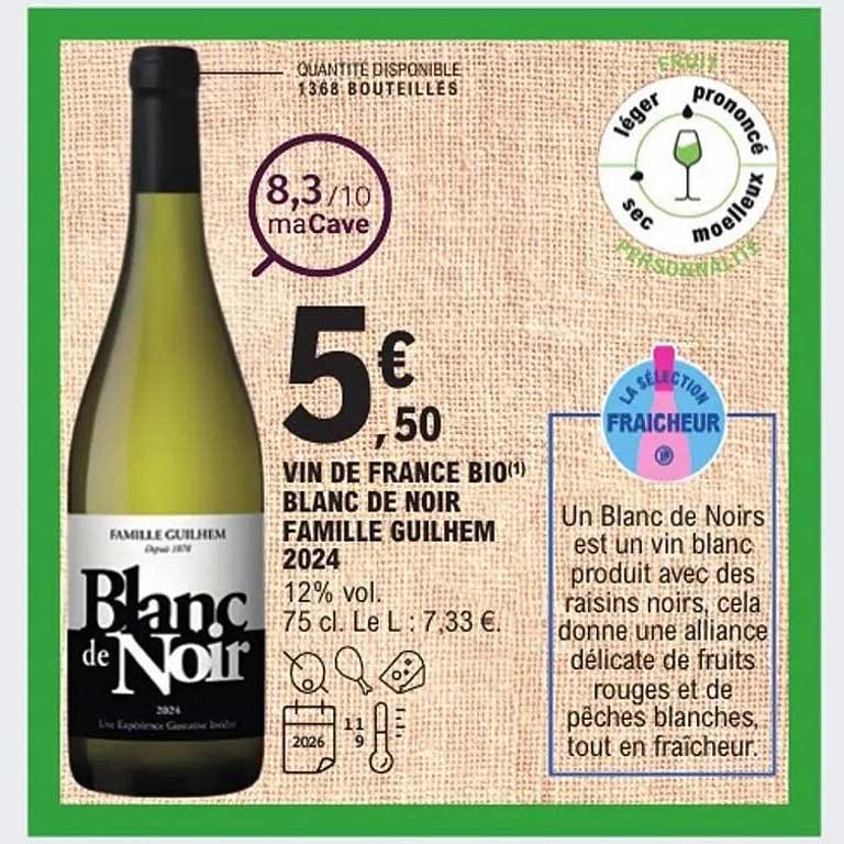 VIN DE FRANCE BIO(1) BLANC DE NOIR FAMILLE GUILHEM 2024