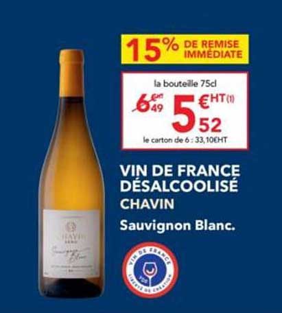 VIN DE FRANCE DÉSALCOOLISÉ CHAVIN Sauvignon Blanc.