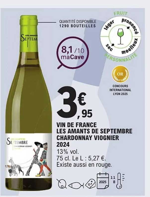 VIN DE FRANCE LES AMANTS DE SEPTEMBRE CHARDONNAY VIOGNIER 2024