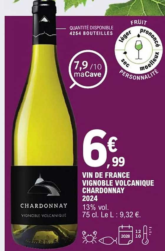 VIN DE FRANCE VIGNOBLE VOLCANIQUE CHARDONNAY 2024