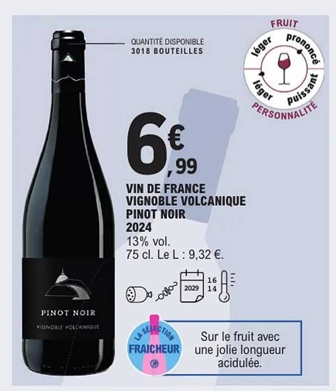 VIN DE FRANCE VIGNOBLE VOLCANIQUE PINOT NOIR 2024