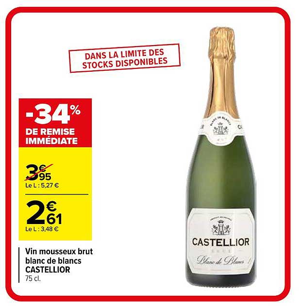 Vin mousseux brut blanc de blancs CASTELLIOR