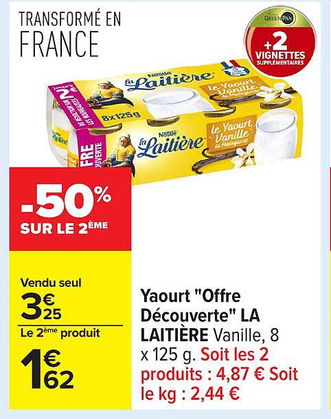 Yaourt "Offre Découverte" LA LAITIÈRE Vanille, 8 x 125 g.