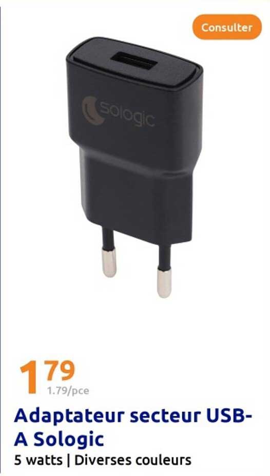Adaptateur secteur USB-A Sologic