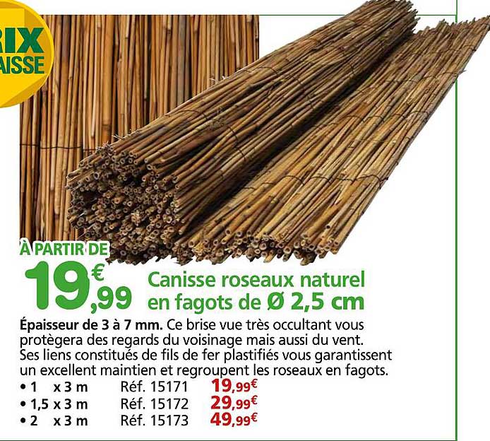 Canisse roseaux naturel en fagots de Ø 2,5 cm