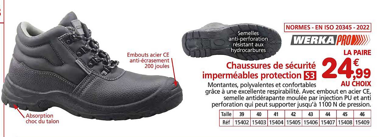 Chaussures de sécurité imperméables protection S3