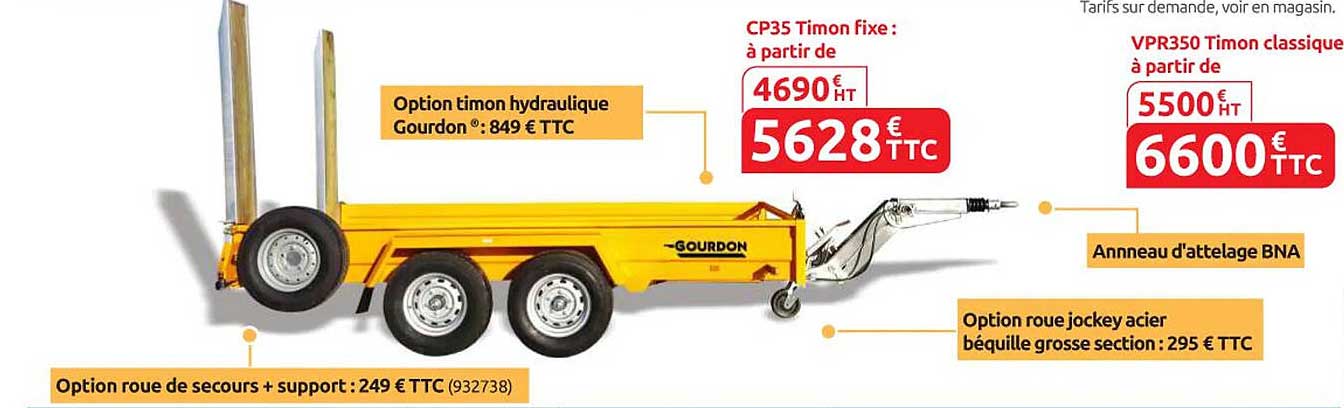 CP35 Timon fixe : à partir de 4690 € HT  
VPR350 Timon classique à partir de 5500 € HT