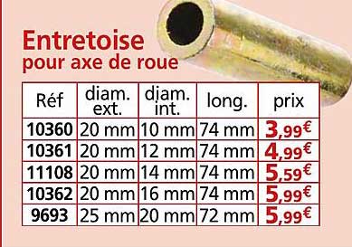 Entretoise pour axe de roue