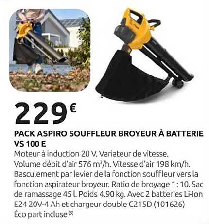 PACK ASPIRO SOUFFLEUR BROYEUR À BATTERIE VS 100 E
