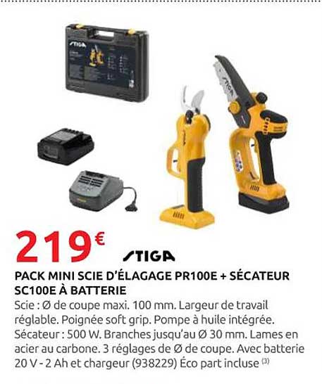 PACK MINI SCIE D'ÉLAGAGE PR100E + SÉCATEUR SC100E À BATTERIE