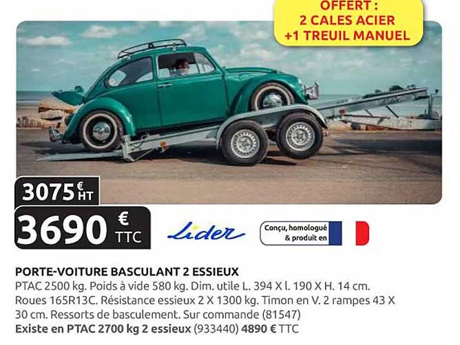 PORTE-VOITURE BASCULANT 2 ESSIEUX