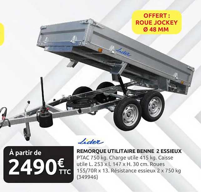 REMORQUE UTILIATAIRE BENNE 2 ESSIEUX