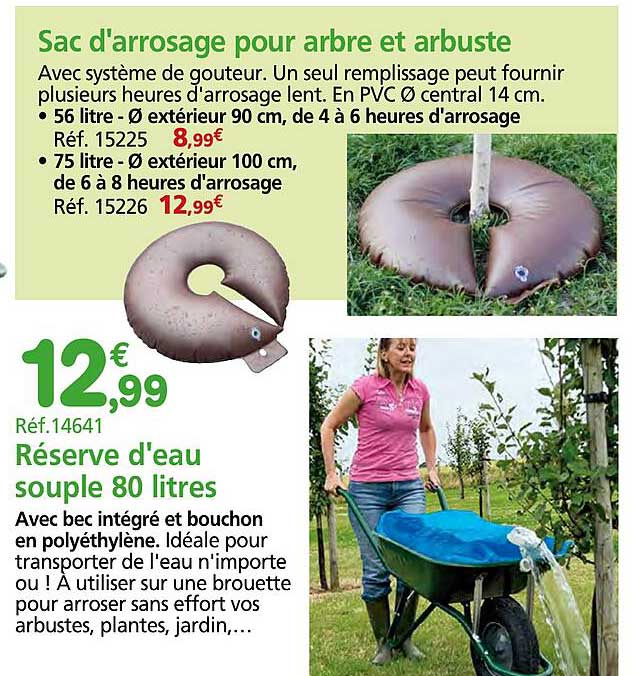 Sac d'arrosage pour arbre et arbuste  
Réserve d'eau souple 80 litres