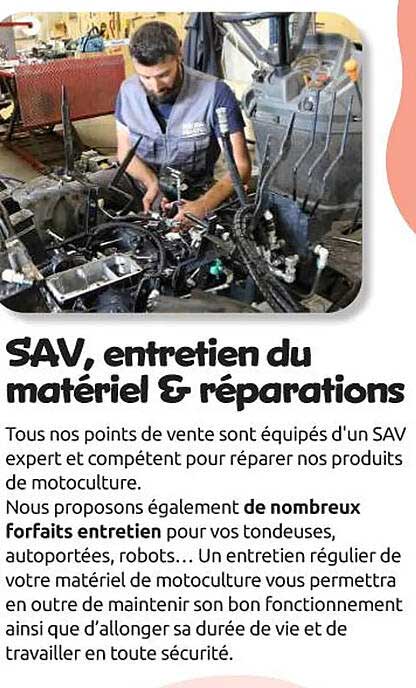 SAV, entretien du matériel & réparations