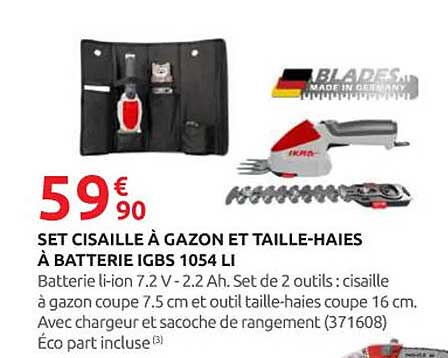 SET CISAILLE À GAZON ET TAILLE-HAIES À BATTERIE IGBS 1054 LI