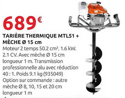TARIÈRE THERMIQUE MTL51 + MEUCHE Ø 15 cm