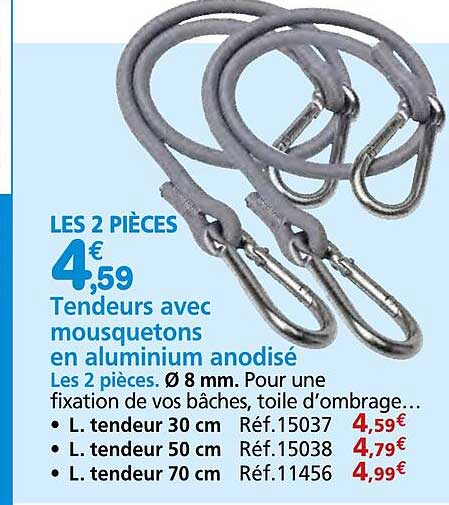 Tendeurs avec mousquetons en aluminium anodisé