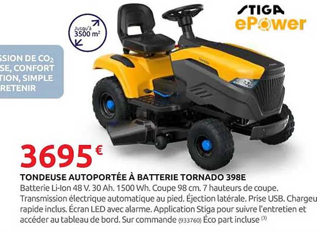 Tondeuse autoportée à batterie Tornado 398E